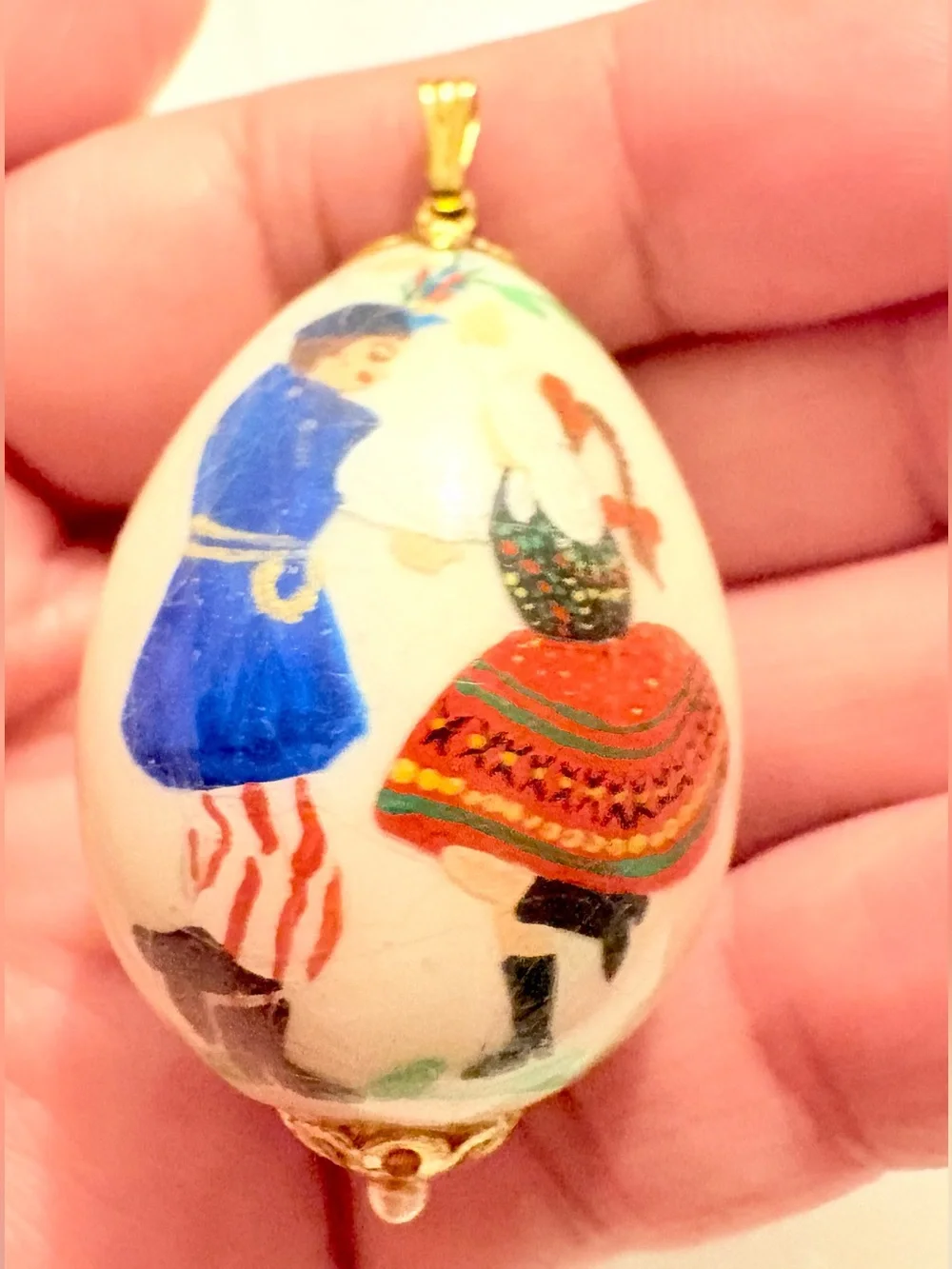 Hand-Painted Russian wood Multicolor Egg Charm Pendant - Oval, Art People Theme